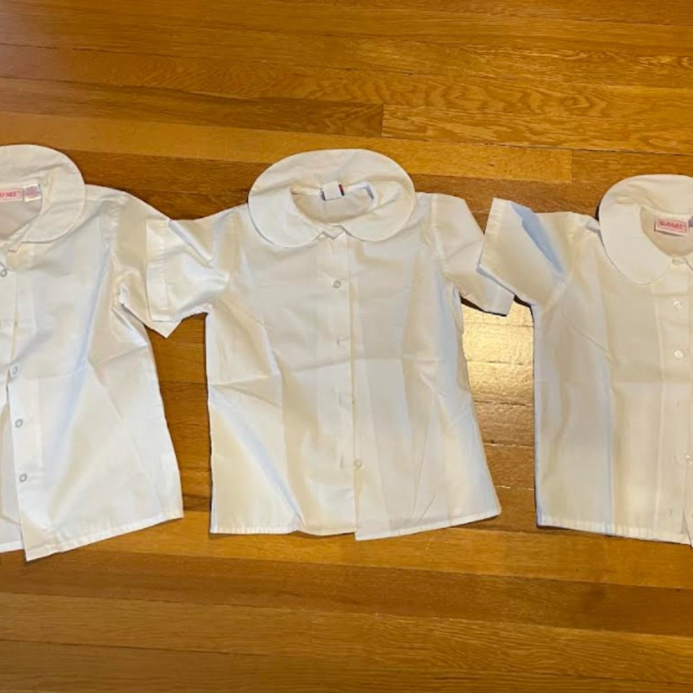 EUC Kaynee 3 Girls Blouses one Size 7, two Size 8 White Button Peter Pan Uniform